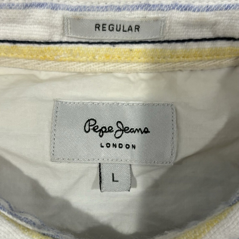 Pepe Jeans Whopper Sr Blue Yellow Striped Long Sleeve Button Down Men's Shirt L - Picture 5 of 10